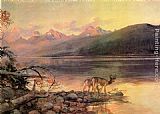 Charles Marion Russell Famous Paintings - Deer at Lake McDonald